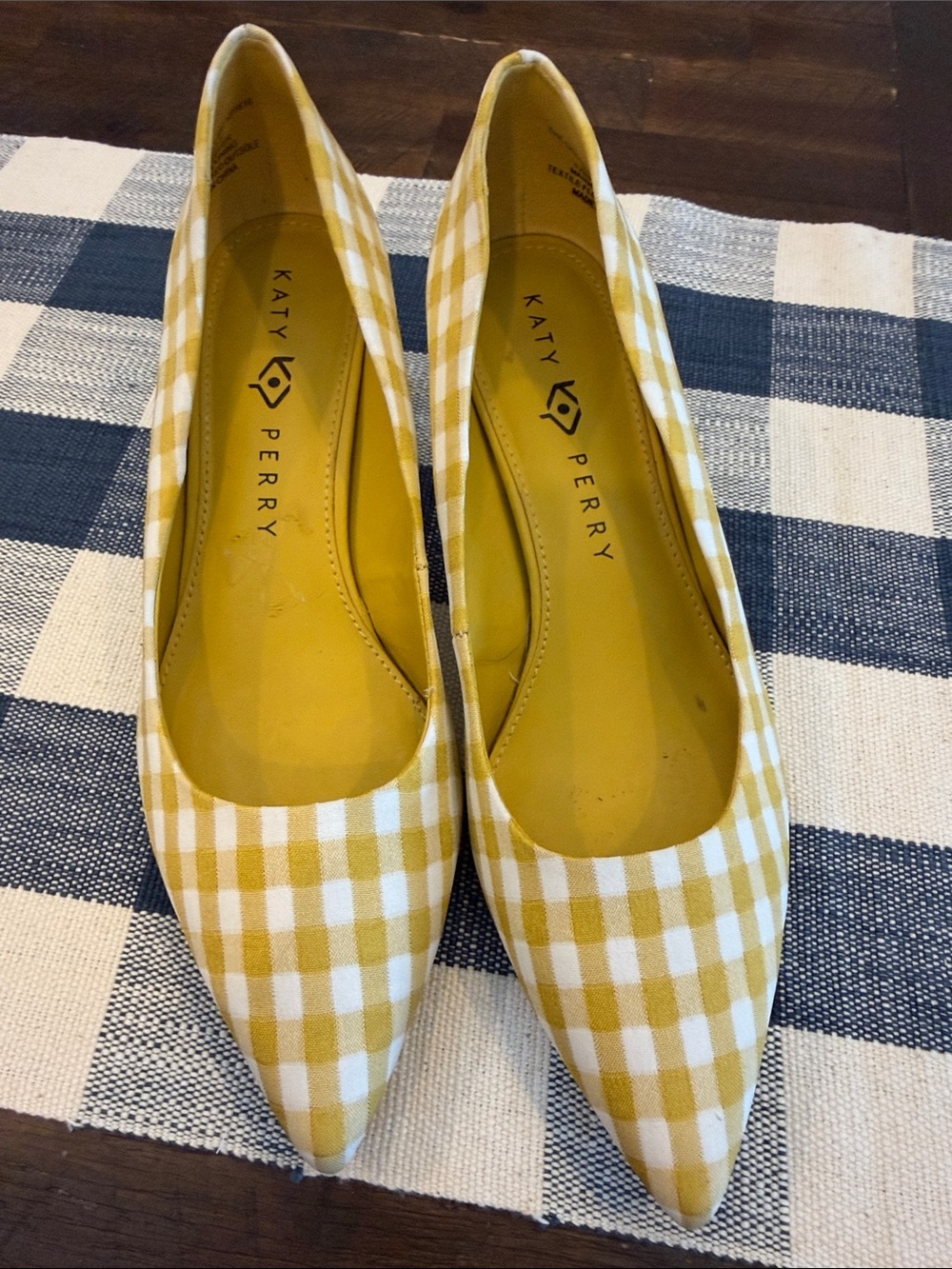 Katy Perry Collections Yellow and White Gingham Pointed Toe Flats